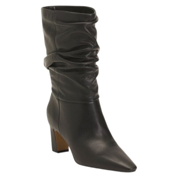 VINCE CAMUTO Leather Skylar Heeled Scrunch Boots - Picture 1 of 3
